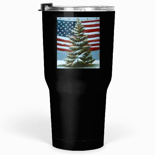 Patriotic Christmas Decorated Christmas Tree With Tumblers 30 Oz