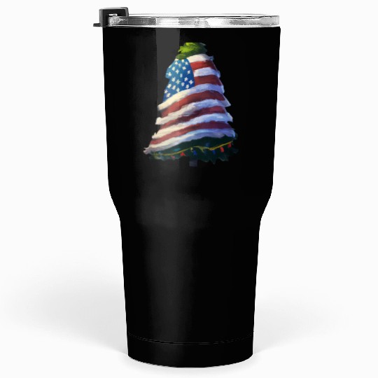 Patriotic Christmas Tree Wrapped In US Flag Tumblers 30 Oz