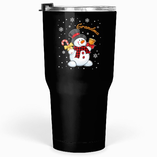 Grandma Snowman Candy Cane Christmas Red Plaid Tumblers 30 Oz