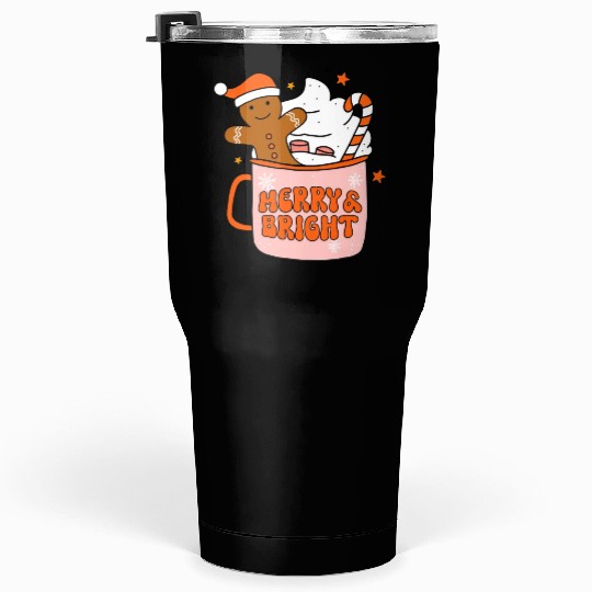 Retro Groovy Merry & Bright Gingerbread Christmas Tumblers 30 Oz
