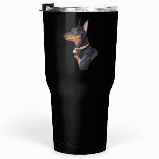 Cute Miniature Pinscher Dog Watercolor Painting Tumblers 30 Oz