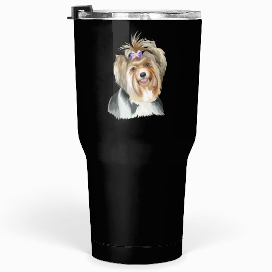 Cute Biewer Terrier Dog Watercolor Painting Tumblers 30 Oz