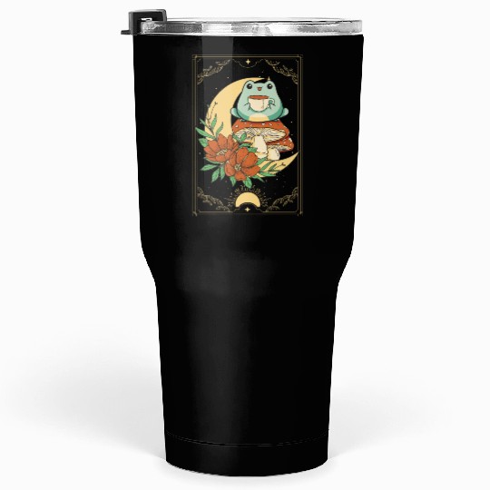 Cottagecore Aesthetic Tarot Card Frog Sipping Tea Tumblers 30 Oz