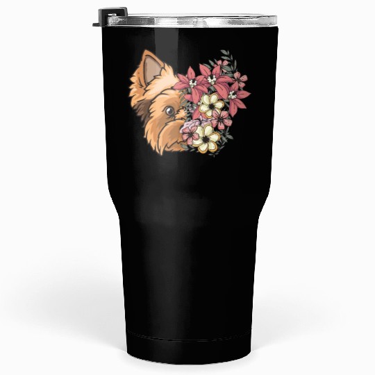 Yorkshire Terrier Dog Yorkie Face Flowers Tumblers 30 Oz