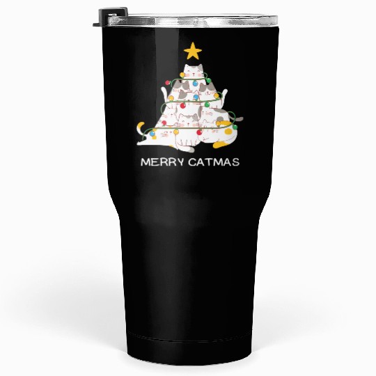 Meowy And Bright Christmas Tree Lights Funny Meowy Tumblers 30 Oz