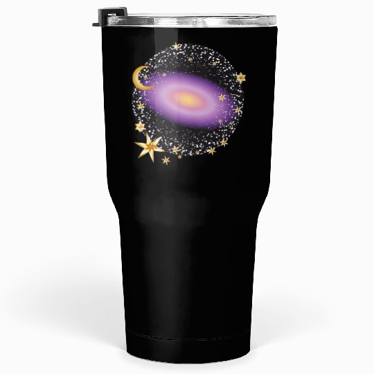glowing violet galaxy with moon and stars Tumblers 30 Oz