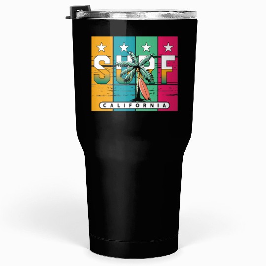 Surfing Cali Beaches Surf California Palm Tree Tumblers 30 Oz