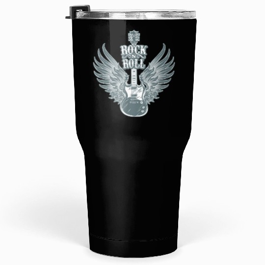 Rock N Roll Angel Wings Music Guitar Player Tumblers 30 Oz