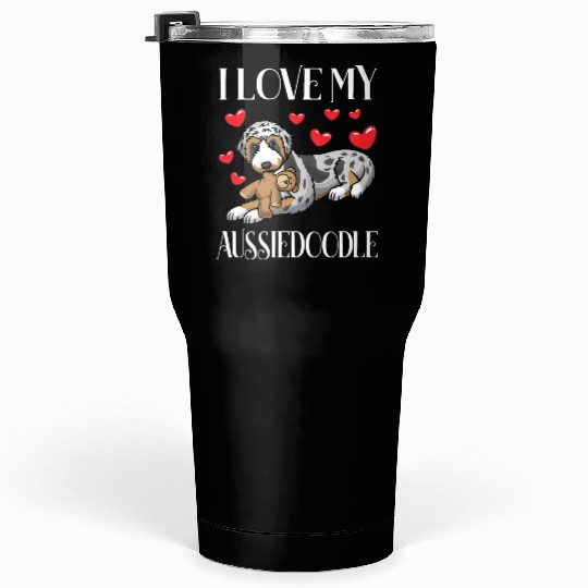 Aussiedoodle Dog With Stuffed Animal Tumblers 30 Oz