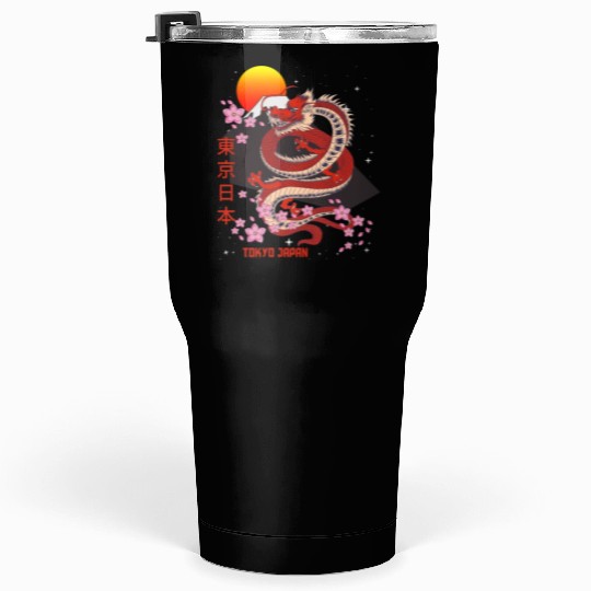 Japanese Tokyo Dragon Asian Vintage Retro Style Tumblers 30 Oz