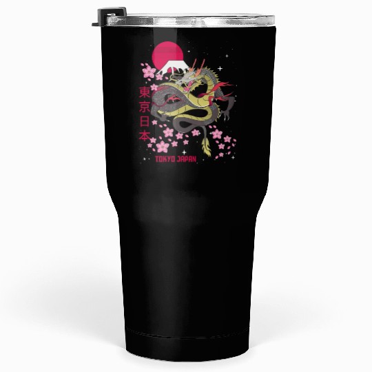 Japanese Tokyo Dragon Asian Vintage Retro Style Tumblers 30 Oz