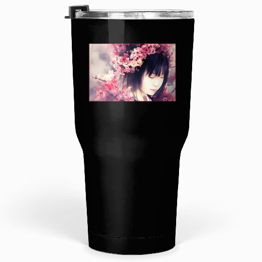 japan girl portrait sakura blossom Japan wallart Tumblers 30 Oz