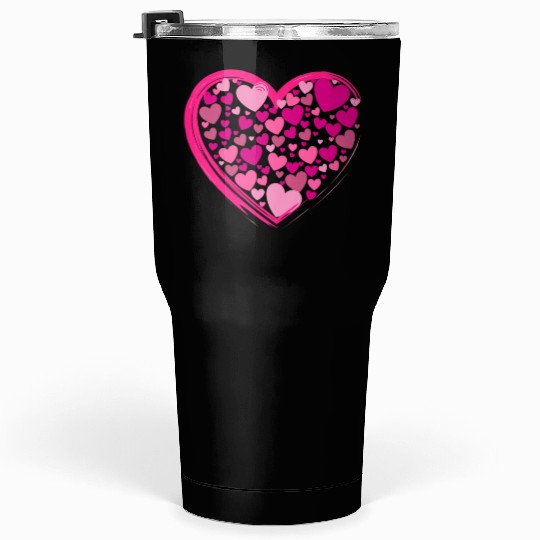 Cute Pink and Lilac Hearts in a Big Pink Heart Tumblers 30 Oz
