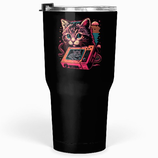 neon cat tape player Tumblers 30 Oz