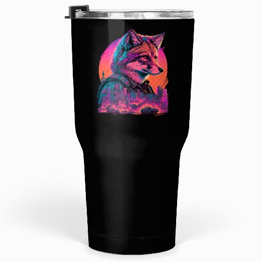 Retro Futuristic Synthwave Fox Tumblers 30 Oz