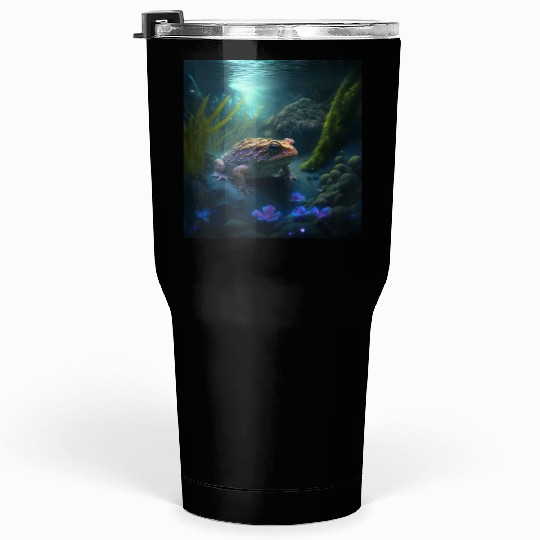 A toad in a creek the toad has blue glowing eyes Tumblers 30 Oz
