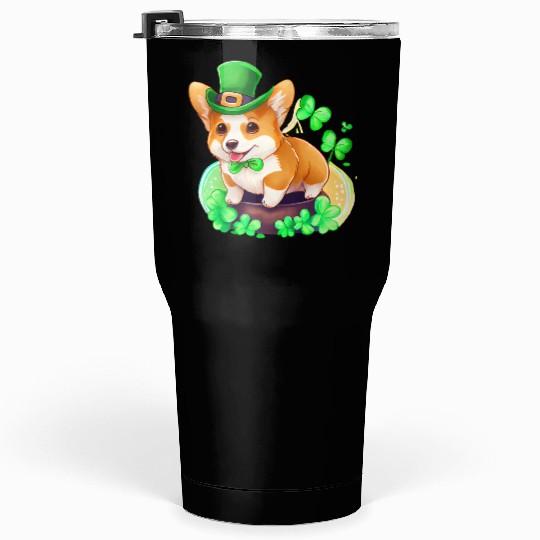 St Patrick's Day Irish Cute Corgi Saint Patrick Tumblers 30 Oz