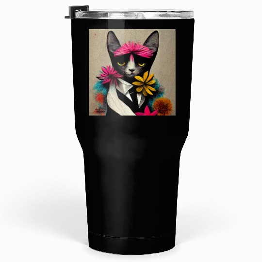 Painting of a cat on a wall Tumblers 30 Oz