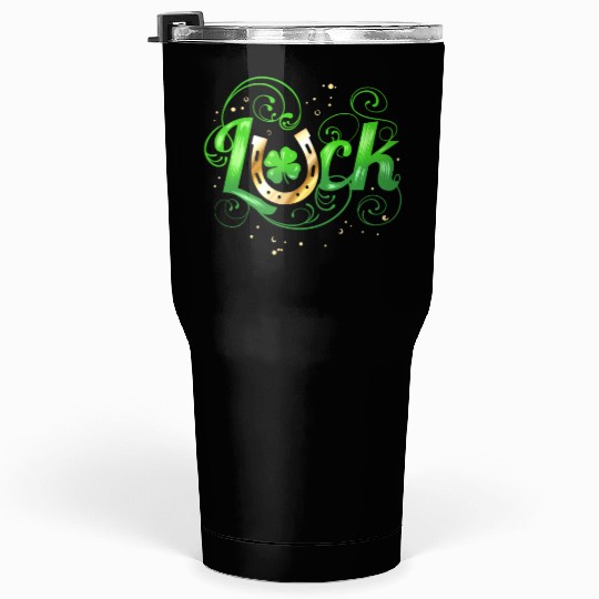 Green Golden Luck Logo With Horseshoe For St Tumblers 30 Oz
