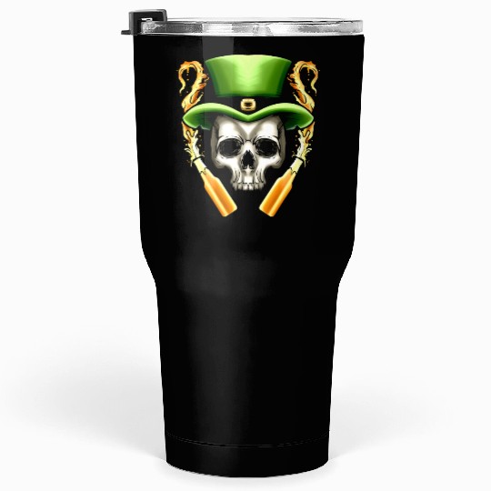 Skull With Leprechauns Hat And Beer Party St Tumblers 30 Oz