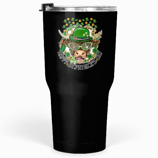 Happy St. Patrick's Day, Funny Cow, Hat and Gold Tumblers 30 Oz