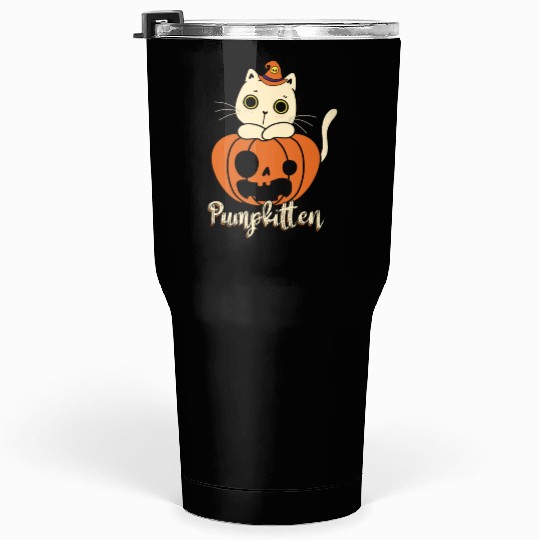 Pumpkitten Pumpkin Trick Or Treating Cat Halloween Tumblers 30 Oz