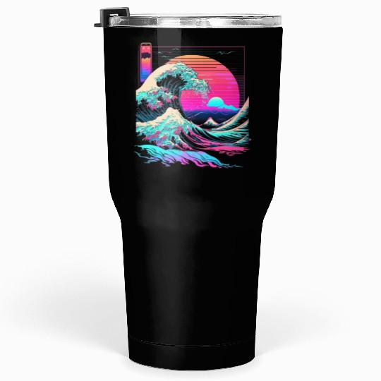 Vaperwave Aesthetic Glitch Great Wave Retrowave Sy Tumblers 30 Oz