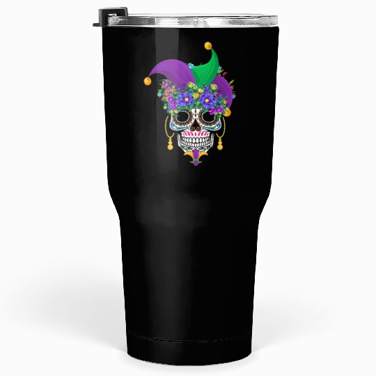Mardi Gras Mask Dia De Los Muertos Flower Sugar Tumblers 30 Oz