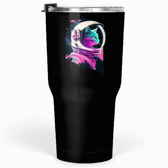 Aesthetic Vaporwave Space Cat 80s 90s Astronaut Tumblers 30 Oz