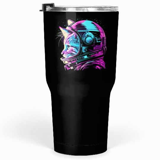 Aesthetic Vaporwave Space Cat 80s 90s Astronaut Tumblers 30 Oz