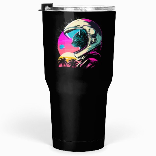 Aesthetic Vaporwave Space Cat 80s 90s Astronaut Tumblers 30 Oz