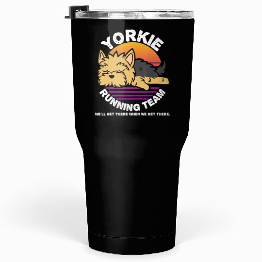 Funny Yorkie Running Team Tumblers 30 Oz Kids Men Women Gif