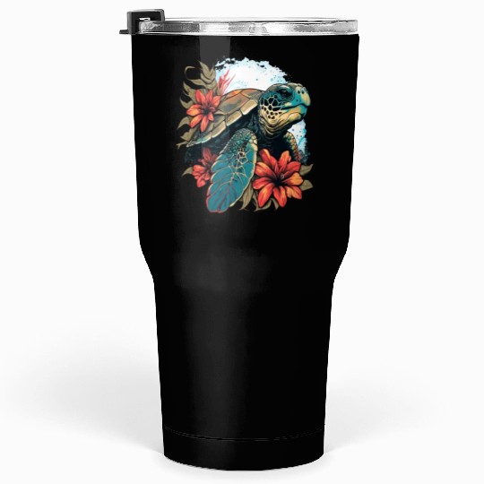 Turtle Hawaiian Sea Turtles Hibiscus Flower Tumblers 30 Oz
