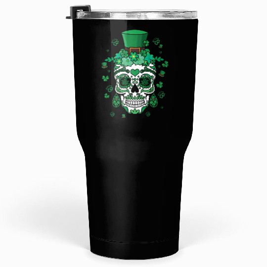 St Patty's Day El Dia De Los Muertos Irish Flower Tumblers 30 Oz
