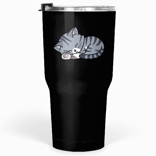 Grey Tabby Sleeping Tumblers 30 Oz