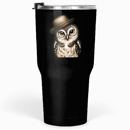 owl wearing derby hat - brown color Tumblers 30 Oz
