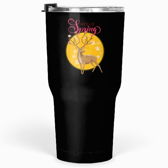 Hello Spring with cute deer Tumblers 30 Oz