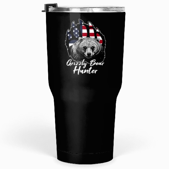 US Flag Grizzly Bear Hunting Patriotic Hunters Tumblers 30 Oz