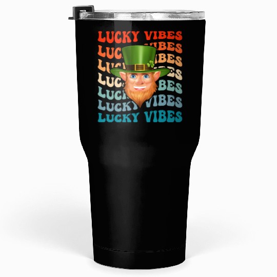 Lucky Vibes St Patrick s Day Groovy Retro Couple Tumblers 30 Oz