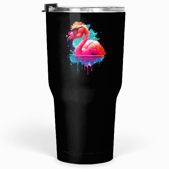Retro Sunset Pink Flamingo Summer Design Flamingo Tumblers 30 Oz