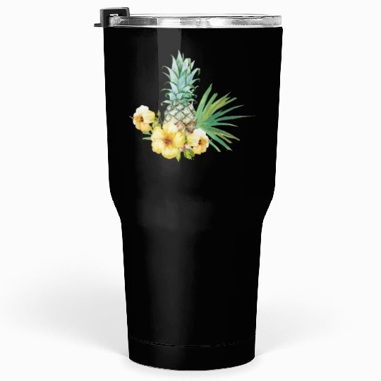 Tropical Flower Pineapple Summer Girl Hawaii Tumblers 30 Oz