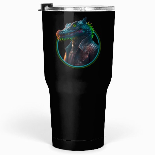 Neon punk crocodile in leather jacket Tumblers 30 Oz