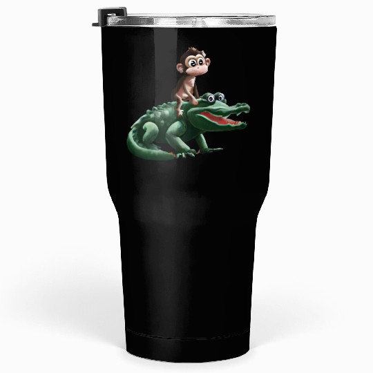 Funny monkey on crocodile design Tumblers 30 Oz
