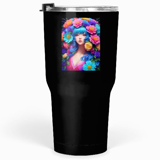 Spring Girl with a bouqet of flowers garland #18 Tumblers 30 Oz