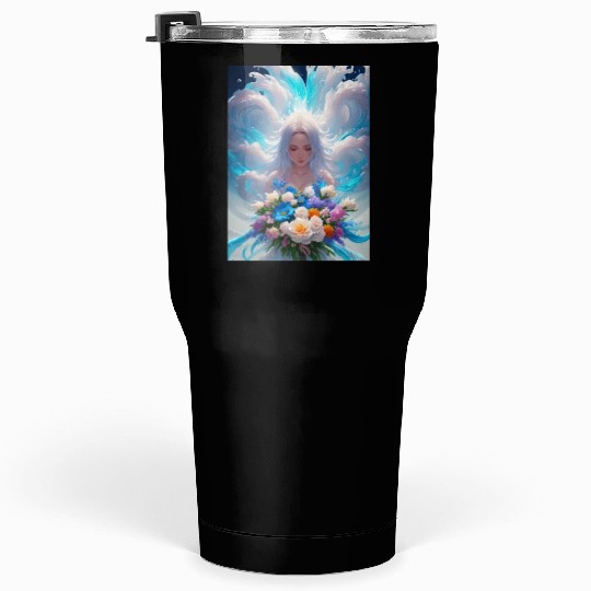 Spring Girl with a bouqet of flowers garland #23 Tumblers 30 Oz