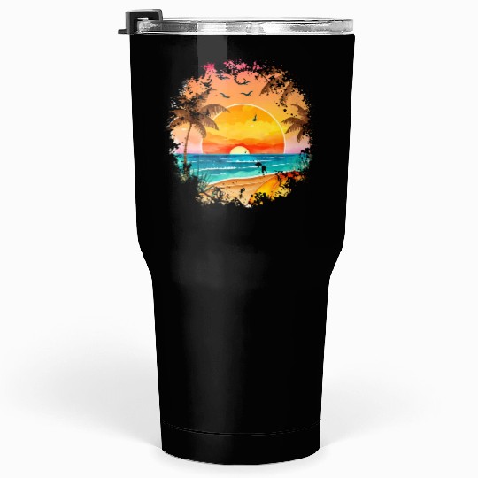 Beach Sunset Watercolor Design Art 6 Tumblers 30 Oz