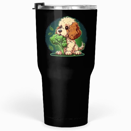 Cute dog eats green broccoli vegetables Tumblers 30 Oz