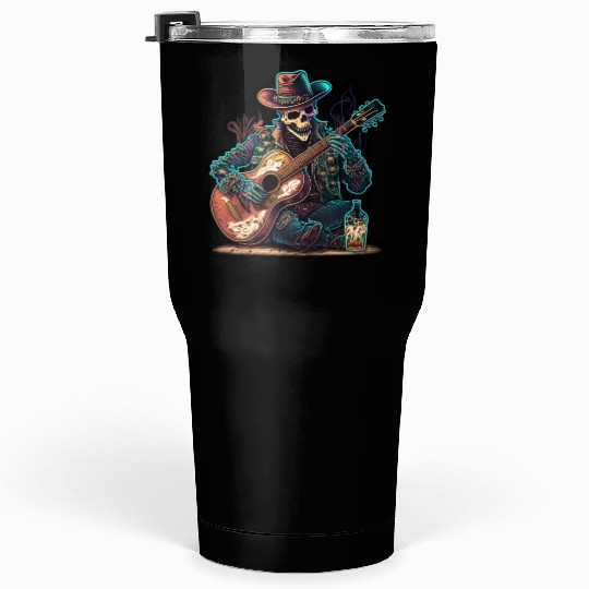cowboy skeleton play guitar Tumblers 30 Oz