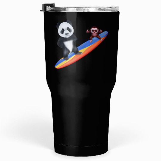 Surfing panda and monkey Tumblers 30 Oz