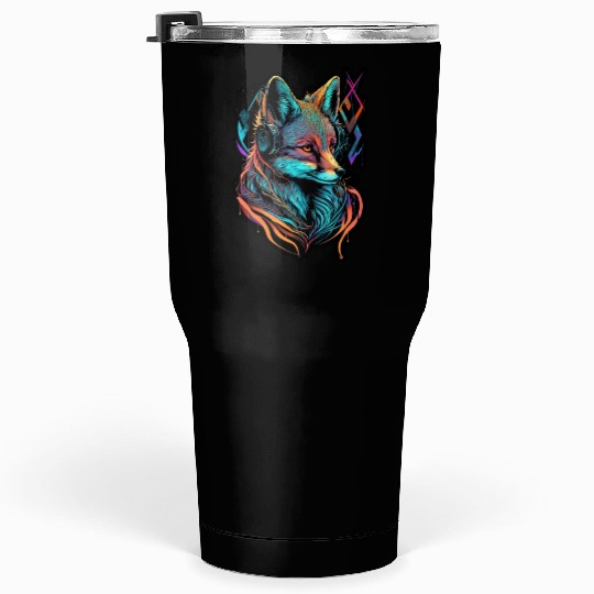 Neon Fuchs 80er Festival Nerd Hipster Fox Musik Tumblers 30 Oz
